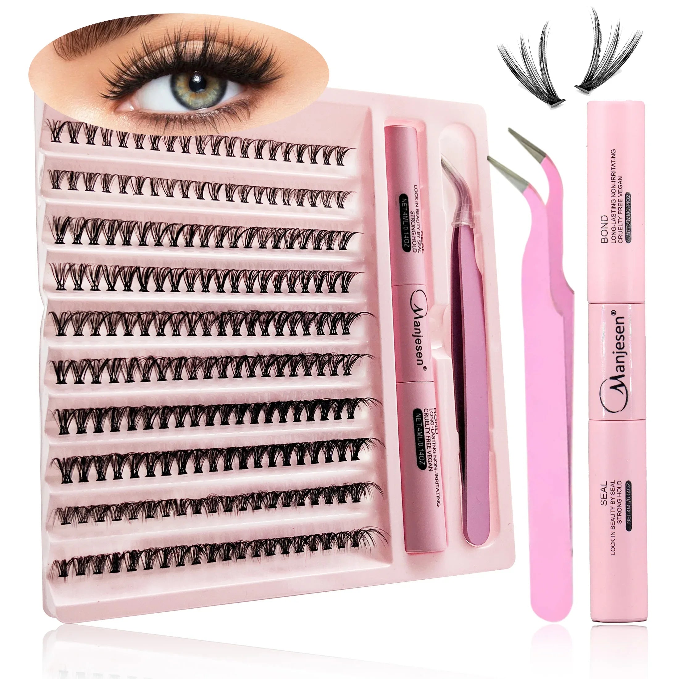DIY Lashes Extension Kit Eyelashes 200 PCS Clusters Lash Bond and Seal Makeup Tools for Gluing and Accessories