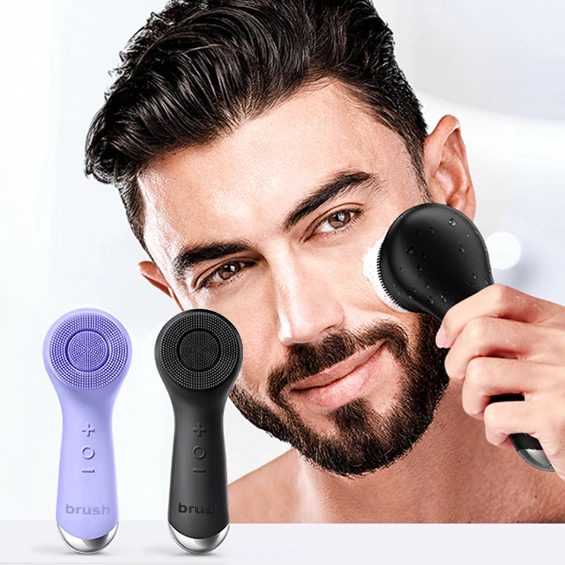 Facial silicone cleansing brush with dual rotation and vibration modes, facial vibration massage, USB charging facial brush