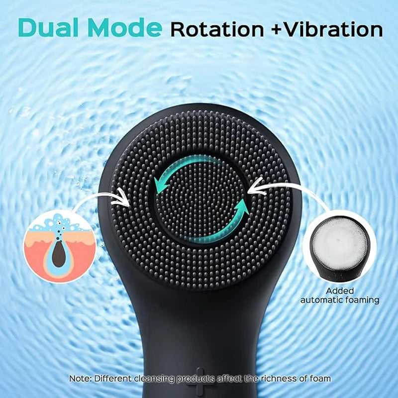 Facial silicone cleansing brush with dual rotation and vibration modes, facial vibration massage, USB charging facial brush