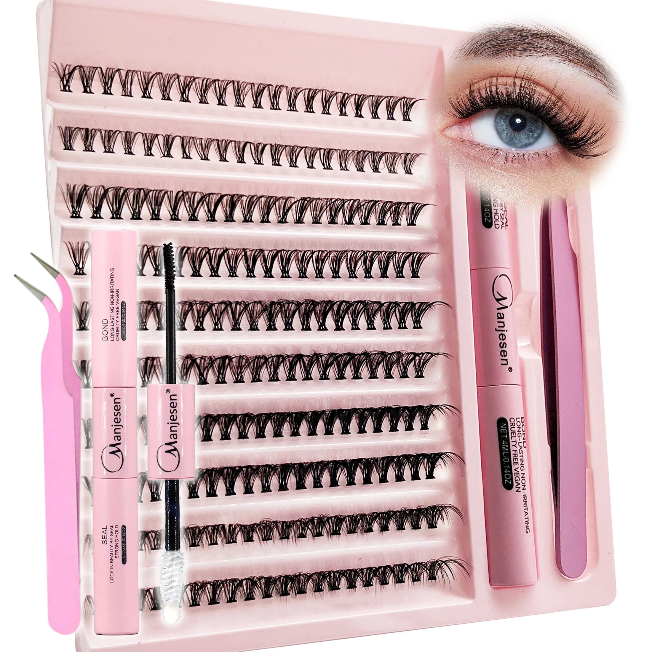 DIY Lashes Extension Kit Eyelashes 200 PCS Clusters Lash Bond and Seal Makeup Tools for Gluing and Accessories